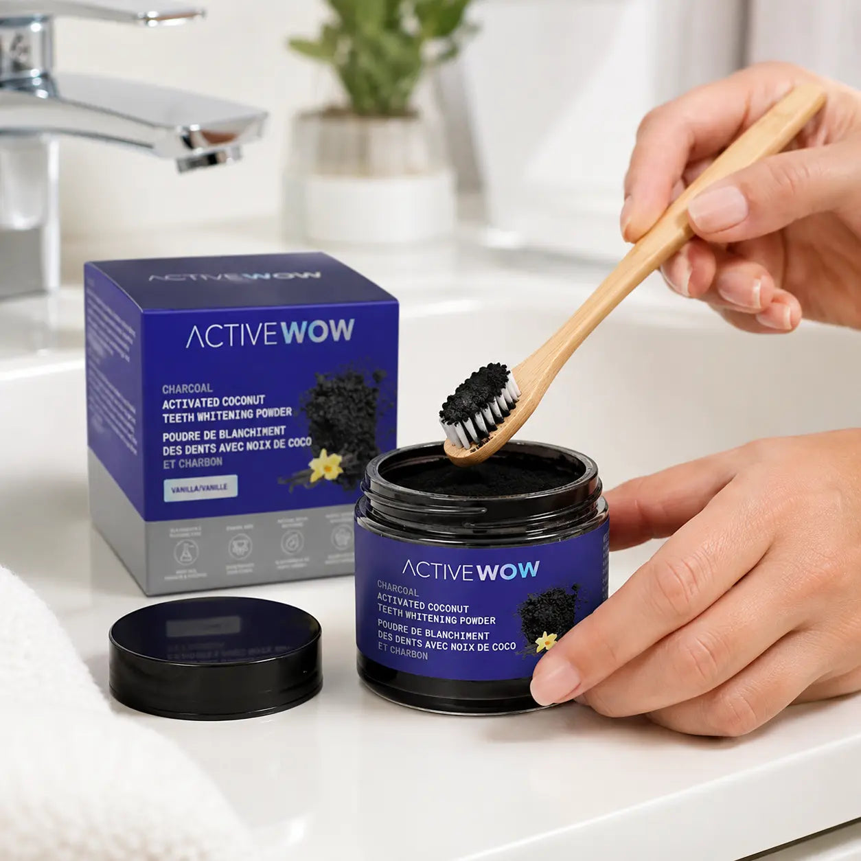 活性炭 ホワイトニング チャコールパウダー Active Wow 20g|アクティブワオ 活性炭 歯磨き粉 Active wow Japan
