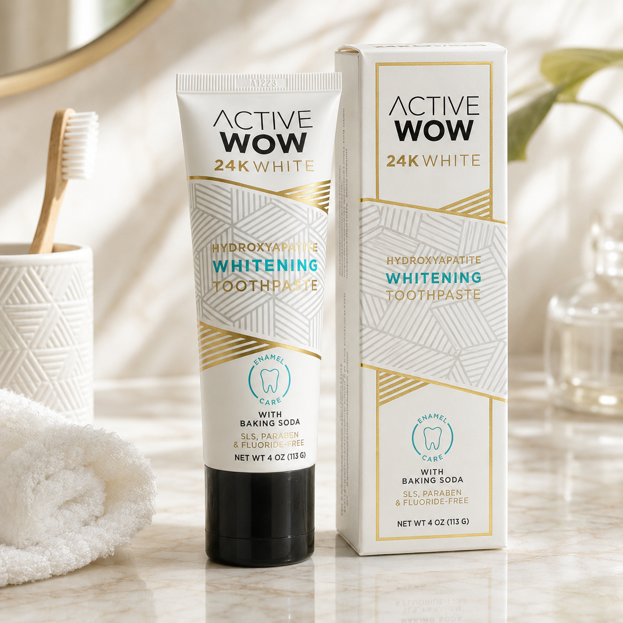 ACTIVE WOW 24Kホワイト ハイドロキシアパタイト配合 ホワイトニング歯磨き粉 113g