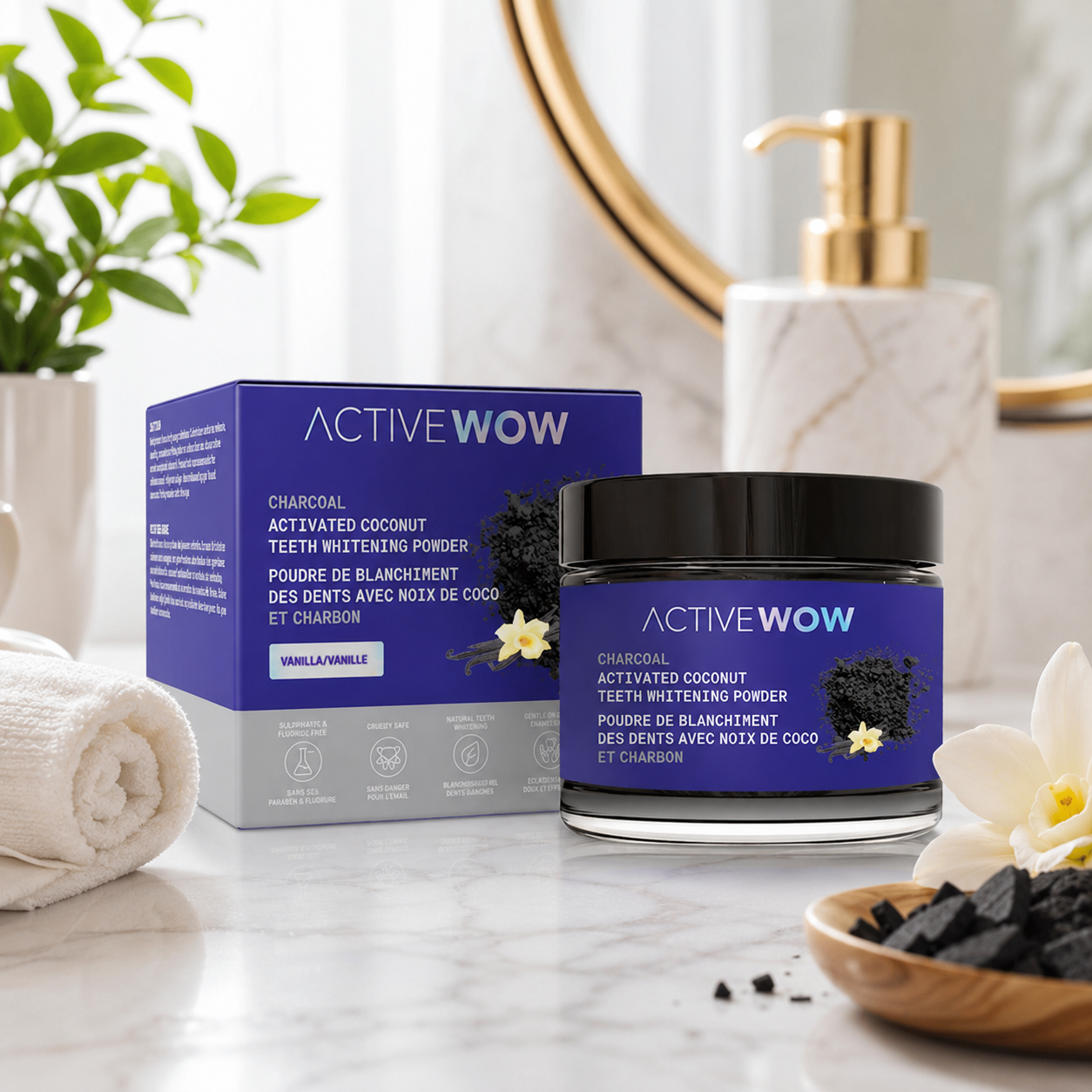活性炭 ホワイトニング チャコールパウダー Active Wow 20g｜アクティブワオ 活性炭 歯磨き粉 Active wow Japan